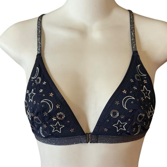 Women’s Size Small Navy Blue and Silver Celestial Bralette - Picture 1 of 5